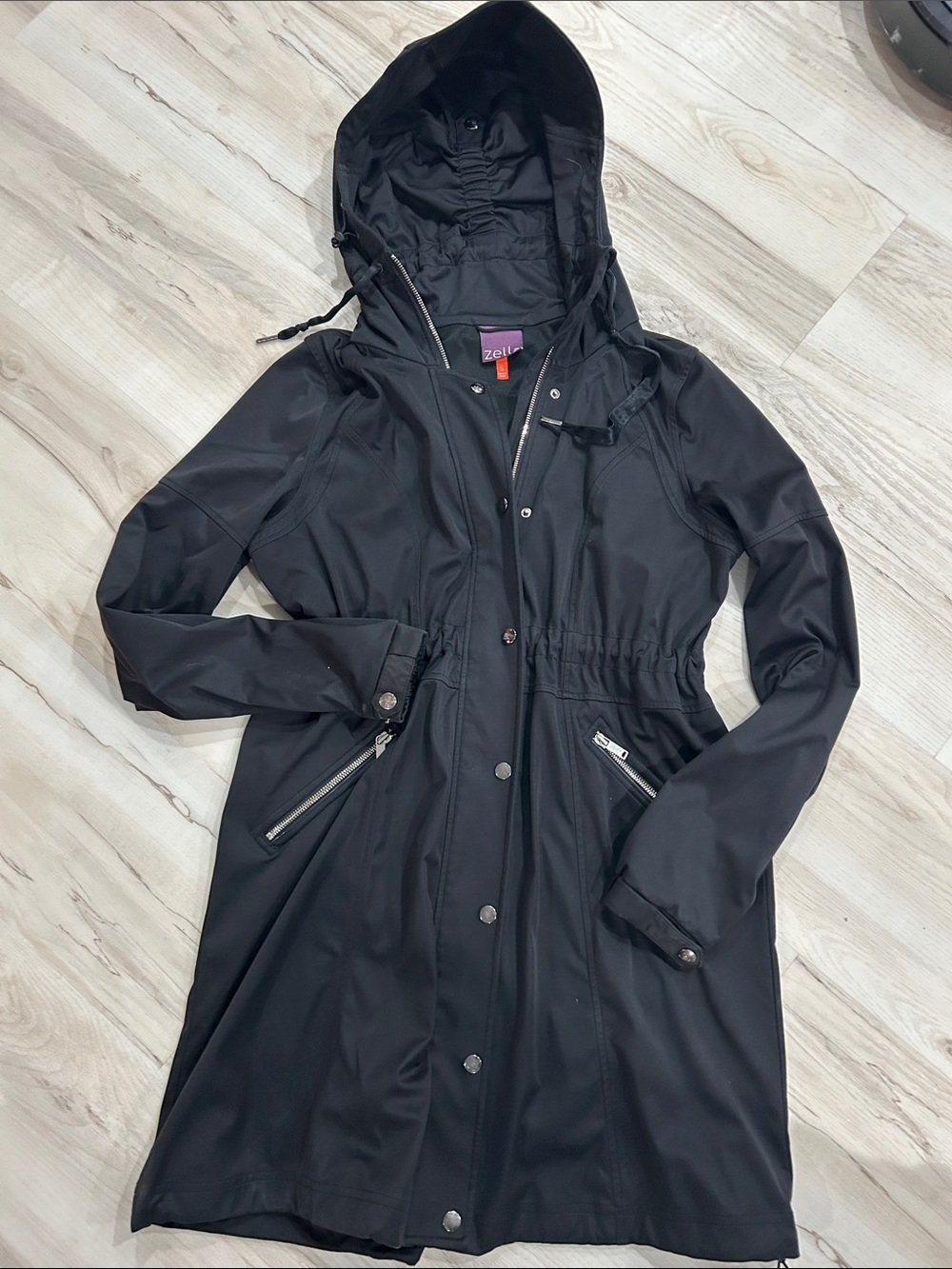 Zella Black Hooded Long Trench Coat